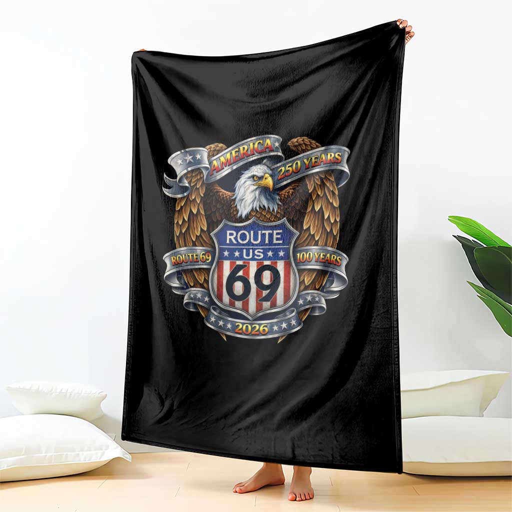 250 Years Of America 100 Years Of Route 69 Throw Blanket Bald Eagle Vintage American Flag TS11 Print Your Wear