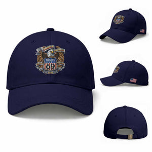250 Years Of America 100 Years Of Route 69 Baseball Cap Bald Eagle Vintage American Flag TS11 Baseball Cap Universal Fit Dark Blue Print Your Wear