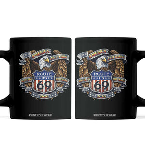 250 Years Of America 100 Years Of Route 69 Coffee Mug Bald Eagle Vintage American Flag TS11 Black Print Your Wear