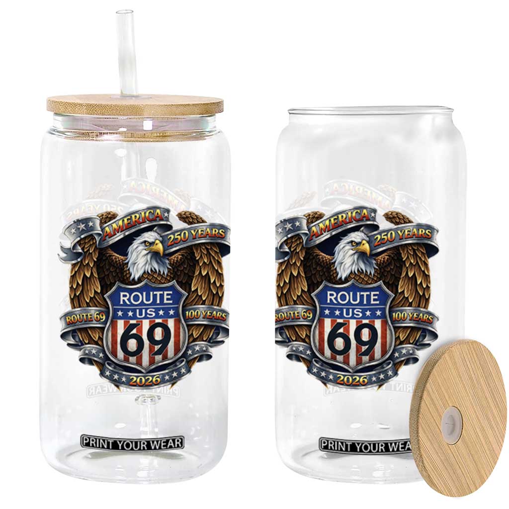 250 Years Of America 100 Years Of Route 69 Glass Can Bald Eagle Vintage American Flag TS11 Print Your Wear