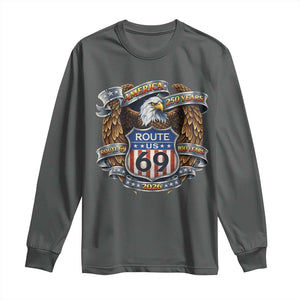 250 Years Of America 100 Years Of Route 69 Long Sleeve Shirt Bald Eagle Vintage American Flag TS11 Dark Heather Print Your Wear