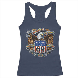 250 Years Of America 100 Years Of Route 69 Racerback Tank Top Bald Eagle Vintage American Flag TS11 Navy Print Your Wear