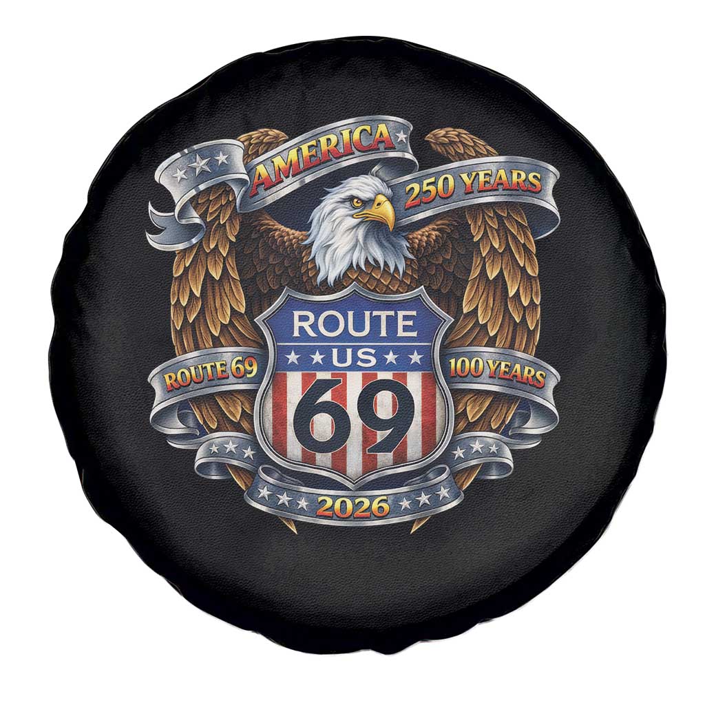 250 Years Of America 100 Years Of Route 69 Spare Tire Cover Bald Eagle Vintage American Flag TS11 Print Your Wear