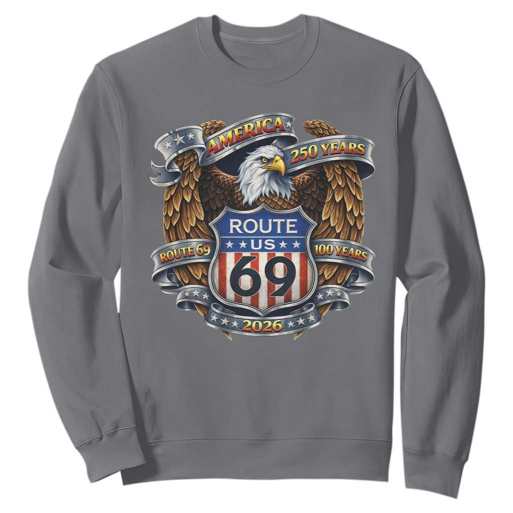250 Years Of America 100 Years Of Route 69 Sweatshirt Bald Eagle Vintage American Flag TS11 Charcoal Print Your Wear