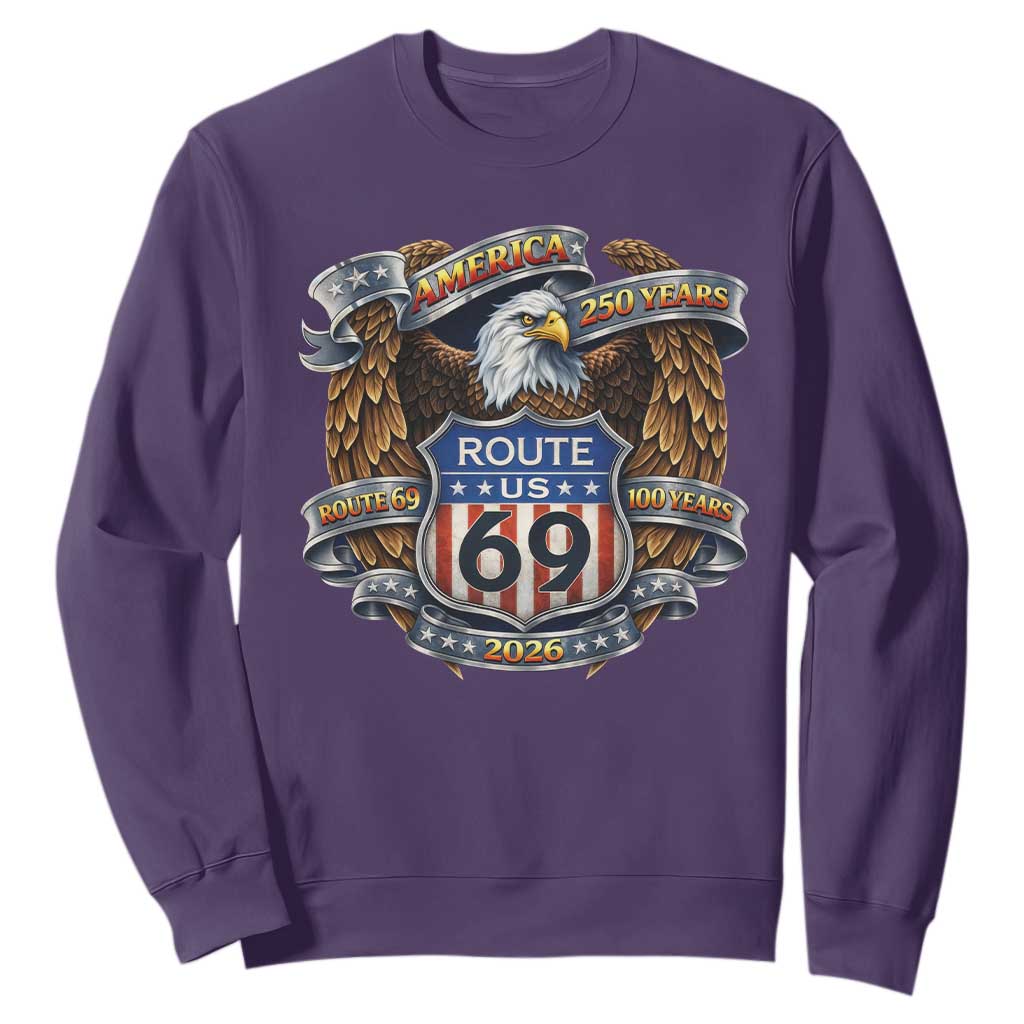 250 Years Of America 100 Years Of Route 69 Sweatshirt Bald Eagle Vintage American Flag TS11 Purple Print Your Wear