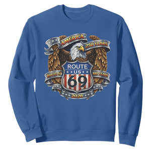 250 Years Of America 100 Years Of Route 69 Sweatshirt Bald Eagle Vintage American Flag TS11 Royal Blue Print Your Wear