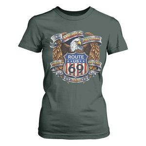 250 Years Of America 100 Years Of Route 69 T Shirt For Women Bald Eagle Vintage American Flag TS11 Dark Forest Green Print Your Wear