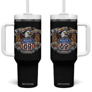 250 Years Of America 100 Years Of Route 69 Tumbler With Handle Bald Eagle Vintage American Flag TS11 One Size: 40 oz Black Print Your Wear