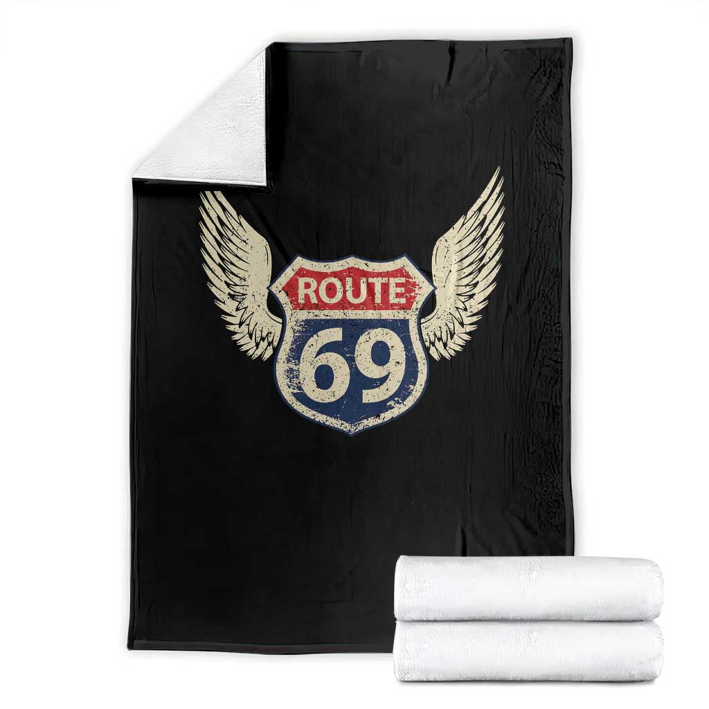 Vintage Route 69 Highway Road Trip Sign Throw Blanket TS11 Black Print Your Wear