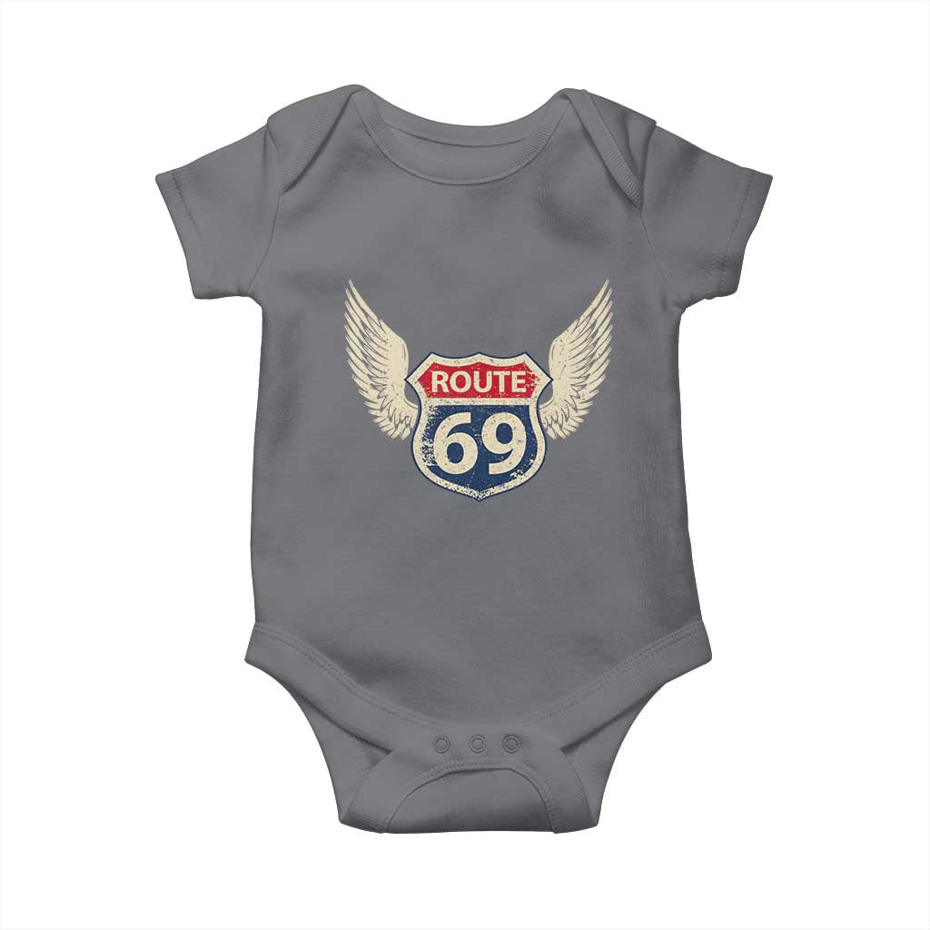 Vintage Route 69 Highway Road Trip Sign Baby Onesie TS11 Charcoal Print Your Wear
