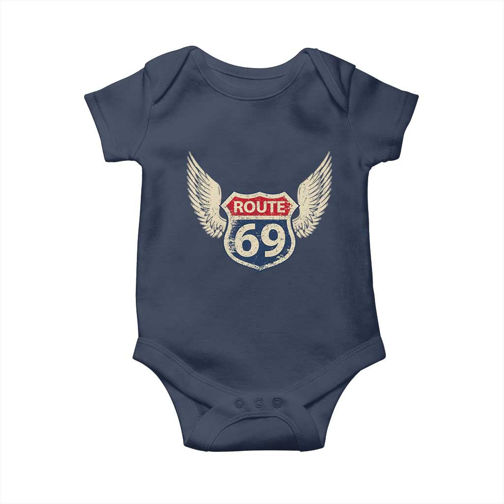 Vintage Route 69 Highway Road Trip Sign Baby Onesie TS11 Navy Print Your Wear