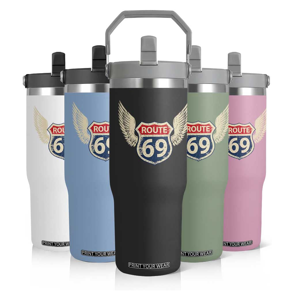 Vintage Route 69 Highway Road Trip Sign Flip Straw Tumbler TS11 Print Your Wear