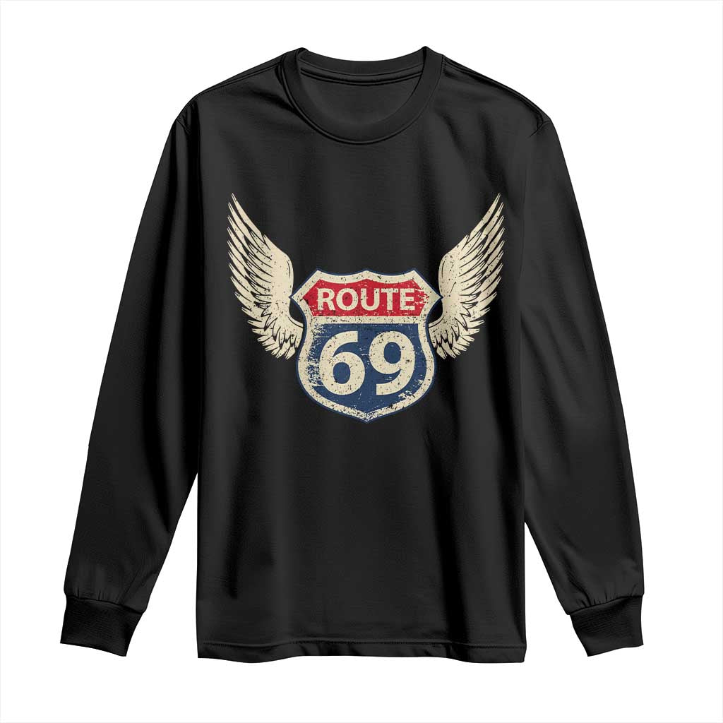 Vintage Route 69 Highway Road Trip Sign Long Sleeve Shirt TS11 Black Print Your Wear