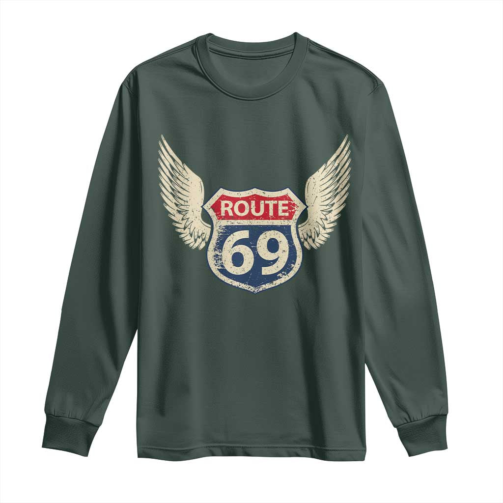 Vintage Route 69 Highway Road Trip Sign Long Sleeve Shirt TS11 Dark Forest Green Print Your Wear