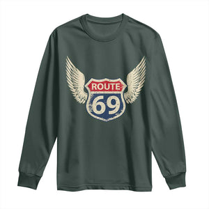 Vintage Route 69 Highway Road Trip Sign Long Sleeve Shirt TS11 Dark Forest Green Print Your Wear