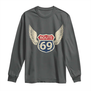 Vintage Route 69 Highway Road Trip Sign Long Sleeve Shirt TS11 Dark Heather Print Your Wear