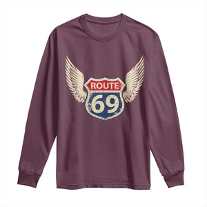 Vintage Route 69 Highway Road Trip Sign Long Sleeve Shirt TS11 Maroon Print Your Wear