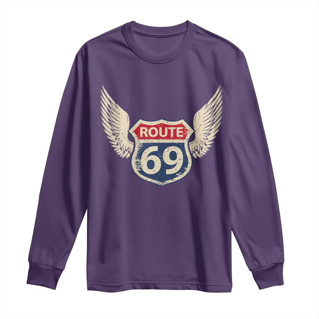 Vintage Route 69 Highway Road Trip Sign Long Sleeve Shirt TS11 Purple Print Your Wear