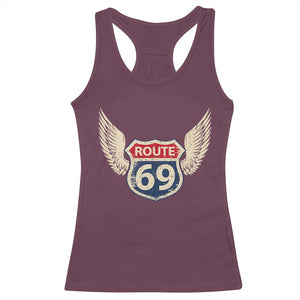 Vintage Route 69 Highway Road Trip Sign Racerback Tank Top TS11 Maroon Print Your Wear