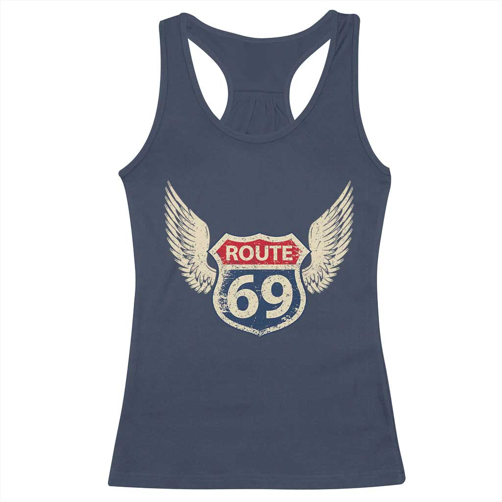 Vintage Route 69 Highway Road Trip Sign Racerback Tank Top TS11 Navy Print Your Wear