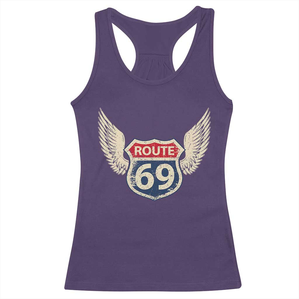 Vintage Route 69 Highway Road Trip Sign Racerback Tank Top TS11 Purple Print Your Wear