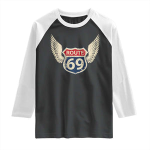 Vintage Route 69 Highway Road Trip Sign Raglan Shirt TS11 Black White Print Your Wear
