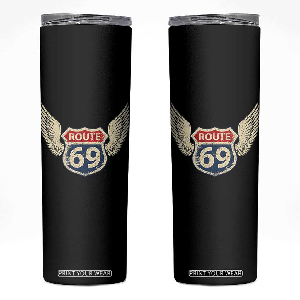 Vintage Route 69 Highway Road Trip Sign Skinny Tumbler TS11 Black Print Your Wear