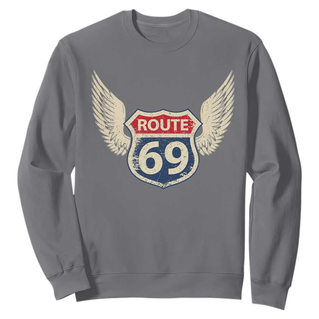 Vintage Route 69 Highway Road Trip Sign Sweatshirt TS11 Charcoal Print Your Wear