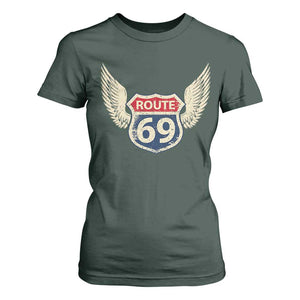 Vintage Route 69 Highway Road Trip Sign T Shirt For Women TS11 Dark Forest Green Print Your Wear
