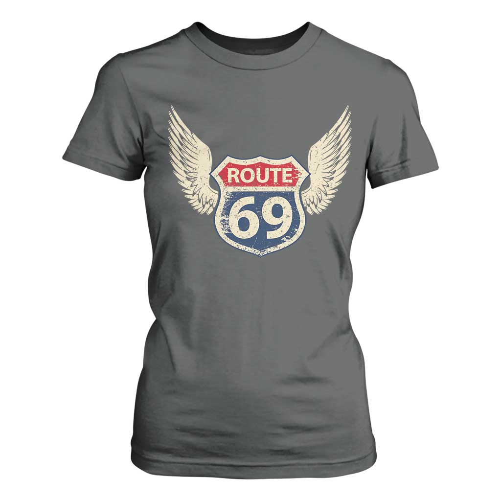 Vintage Route 69 Highway Road Trip Sign T Shirt For Women TS11 Dark Heather Print Your Wear