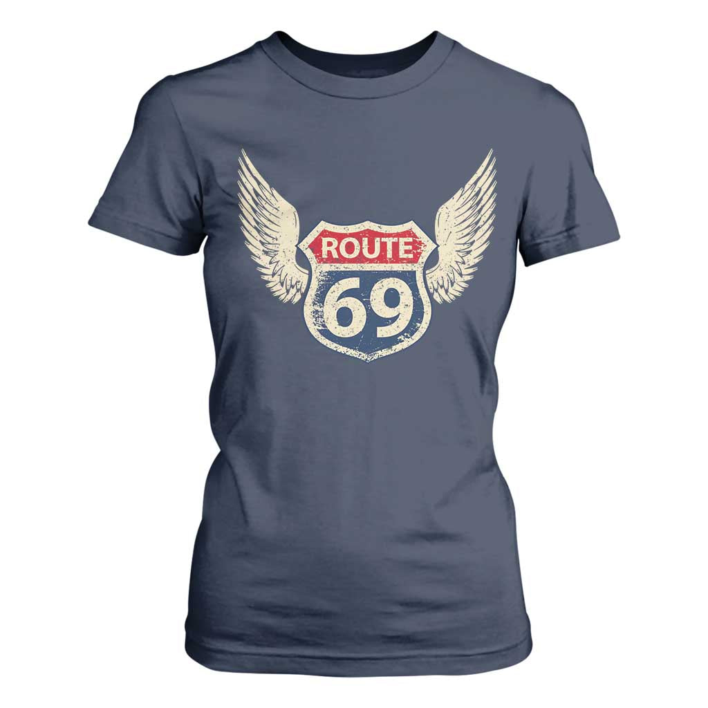 Vintage Route 69 Highway Road Trip Sign T Shirt For Women TS11 Navy Print Your Wear