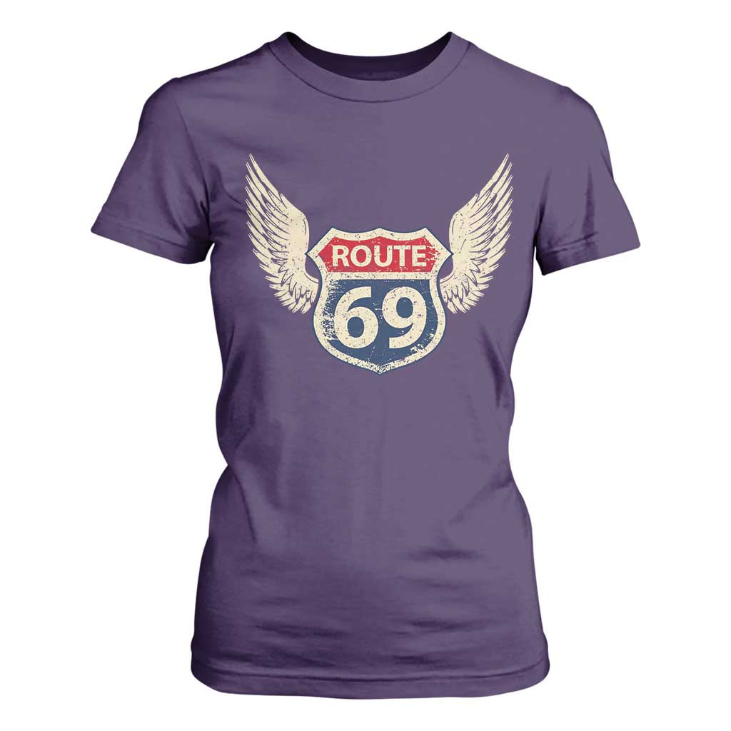 Vintage Route 69 Highway Road Trip Sign T Shirt For Women TS11 Purple Print Your Wear