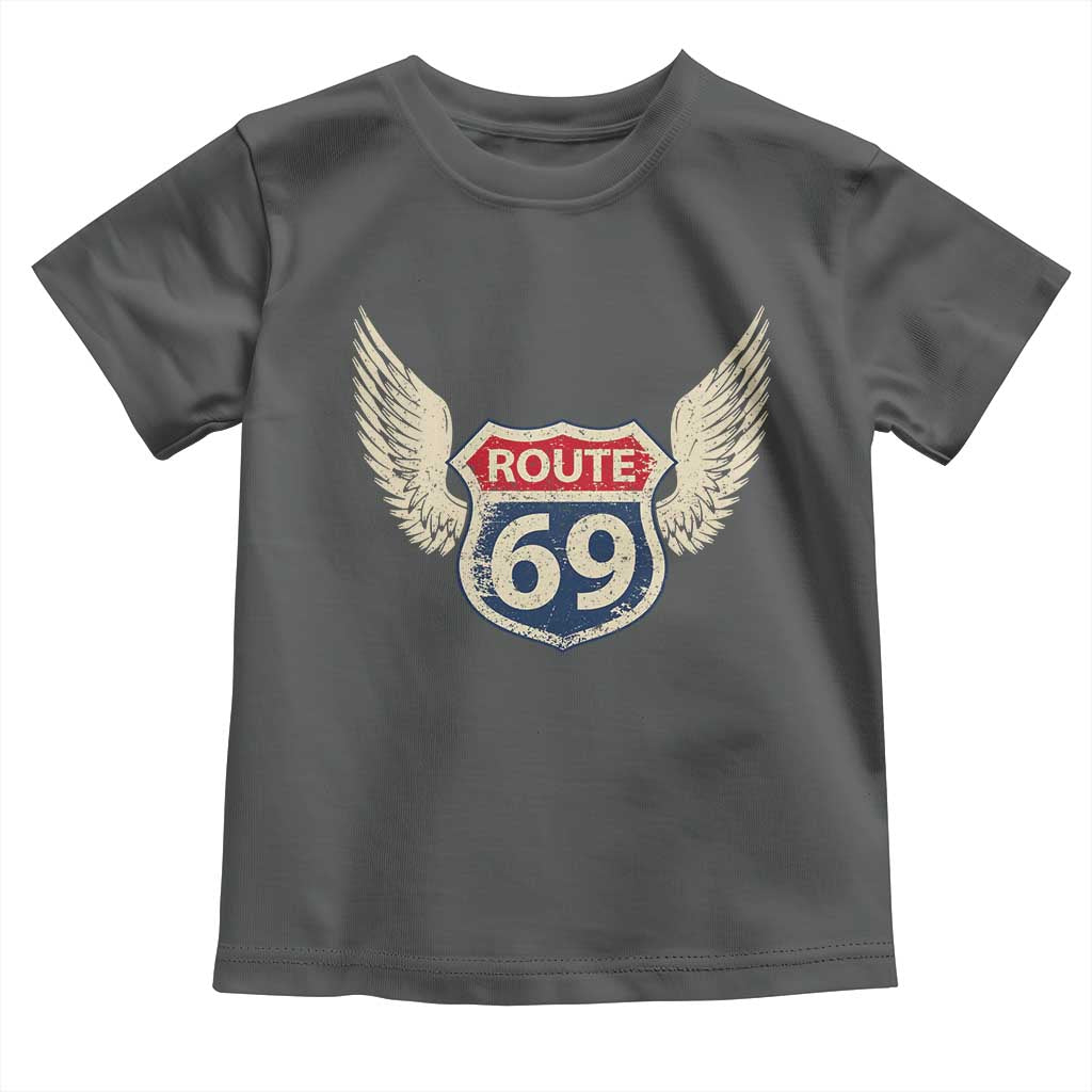 Vintage Route 69 Highway Road Trip Sign Toddler T Shirt TS11 Dark Heather Print Your Wear