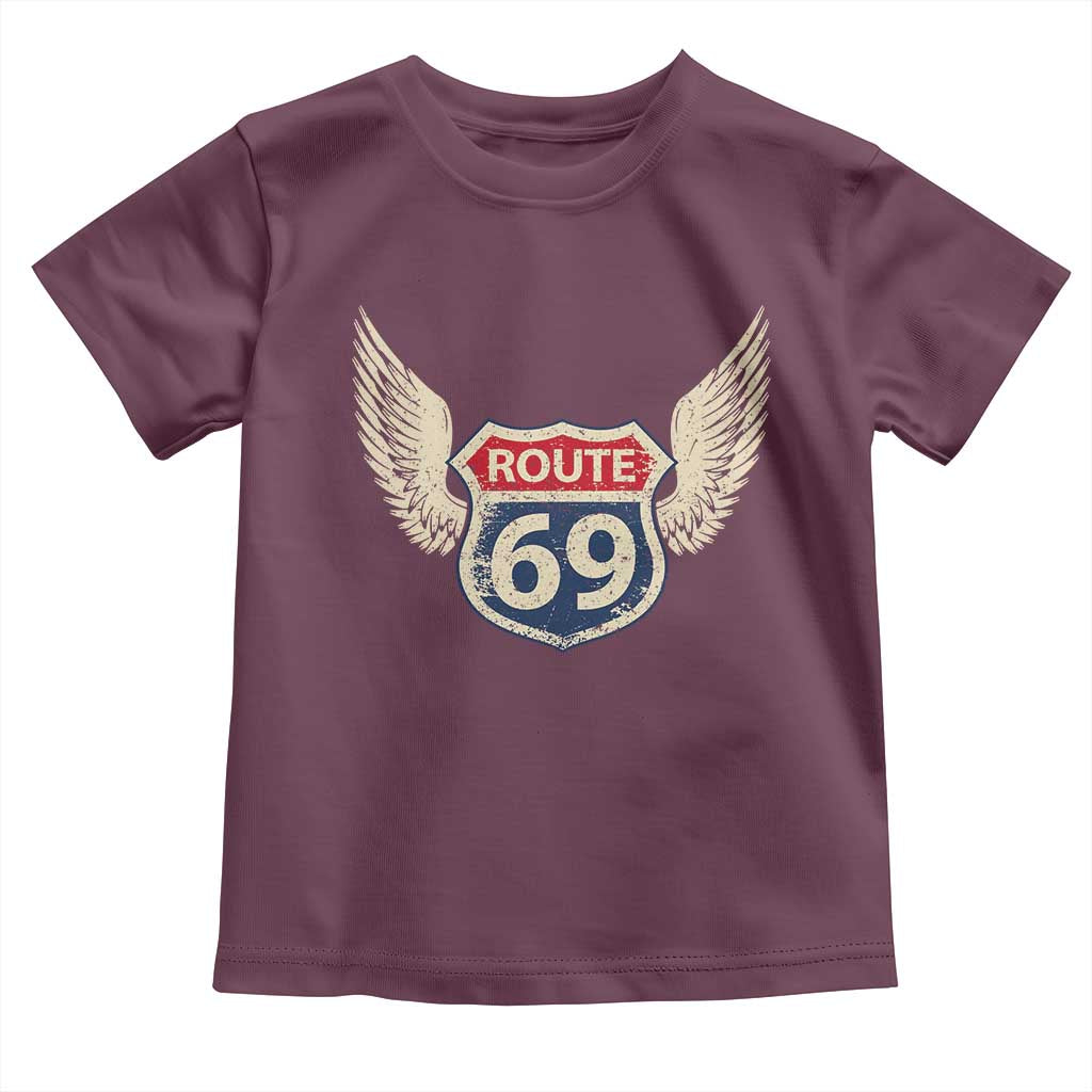 Vintage Route 69 Highway Road Trip Sign Toddler T Shirt TS11 Maroon Print Your Wear