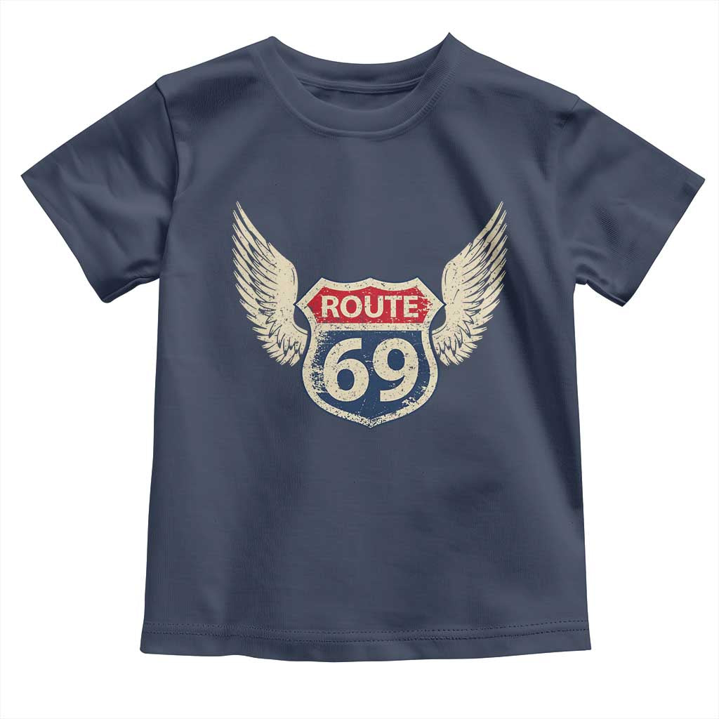 Vintage Route 69 Highway Road Trip Sign Toddler T Shirt TS11 Navy Print Your Wear