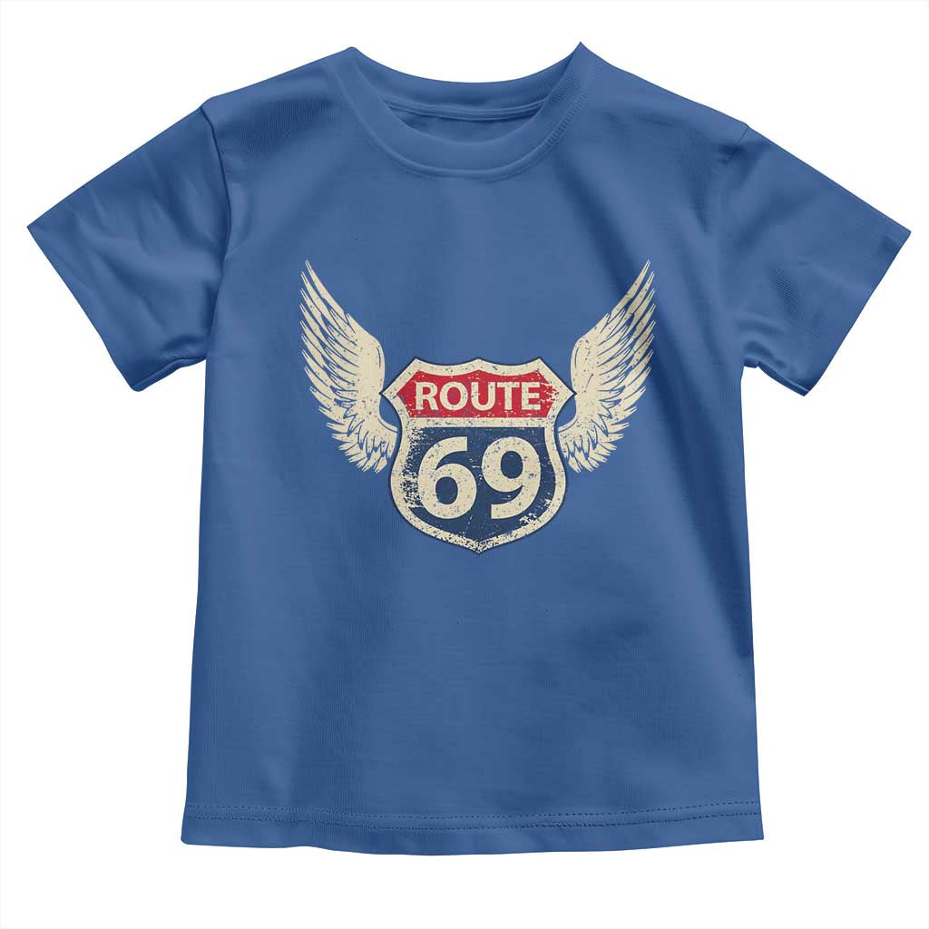 Vintage Route 69 Highway Road Trip Sign Toddler T Shirt TS11 Royal Blue Print Your Wear