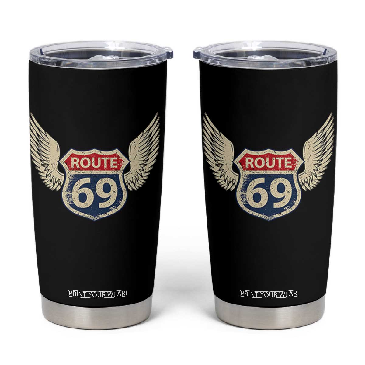 Vintage Route 69 Highway Road Trip Sign Tumbler Cup TS11 Black Print Your Wear