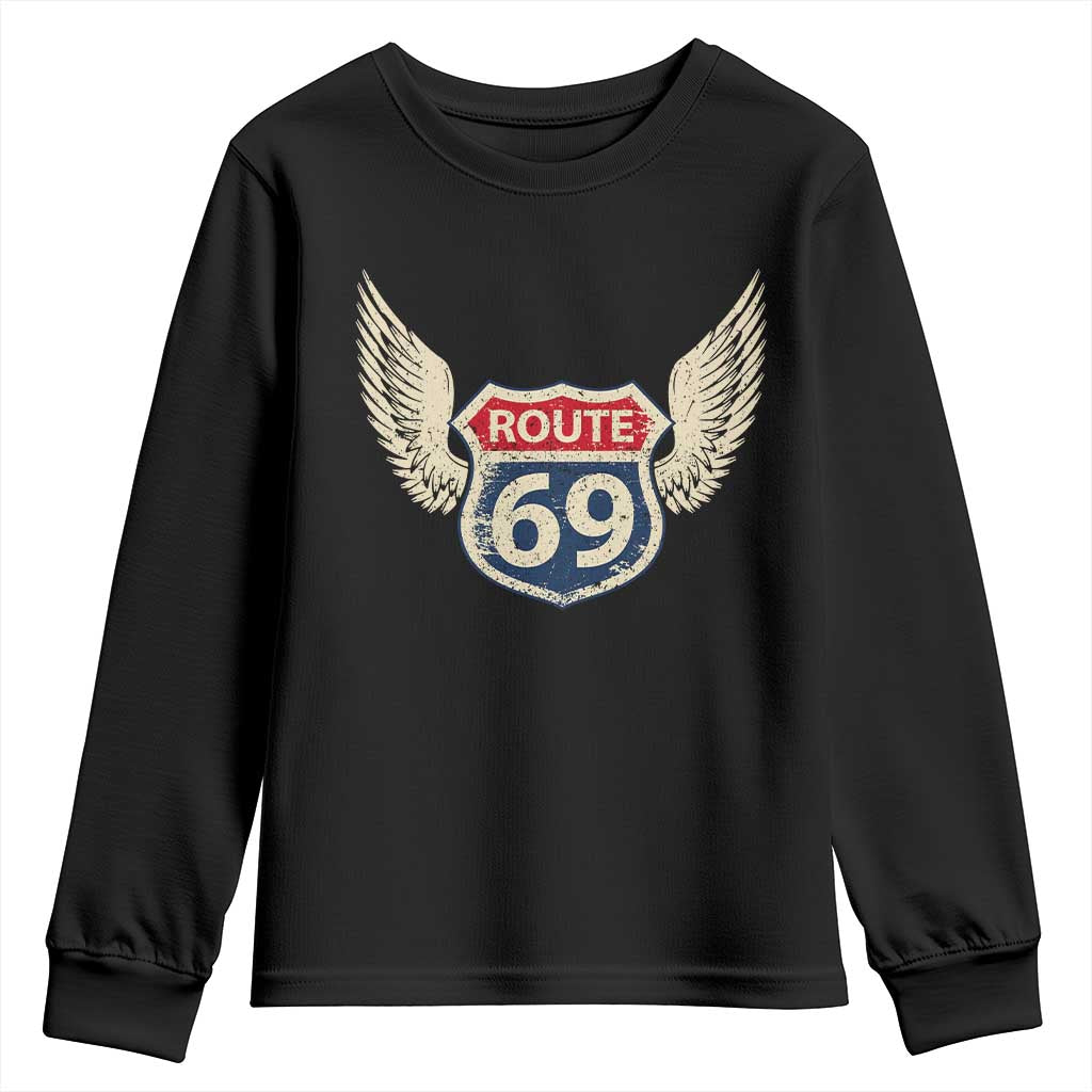 Vintage Route 69 Highway Road Trip Sign Youth Sweatshirt TS11 Black Print Your Wear