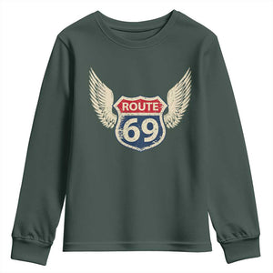 Vintage Route 69 Highway Road Trip Sign Youth Sweatshirt TS11 Dark Forest Green Print Your Wear