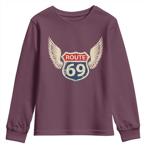 Vintage Route 69 Highway Road Trip Sign Youth Sweatshirt TS11 Maroon Print Your Wear