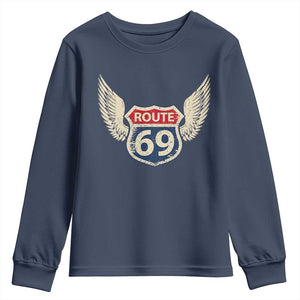 Vintage Route 69 Highway Road Trip Sign Youth Sweatshirt TS11 Navy Print Your Wear