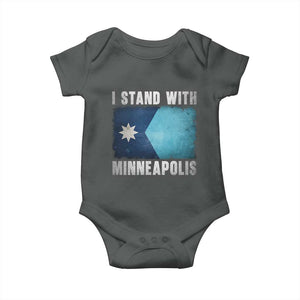 I Stand With Minneapolis Baby Onesie Social Justice and Immigration Protest MN Flag TS11 Dark Heather Print Your Wear