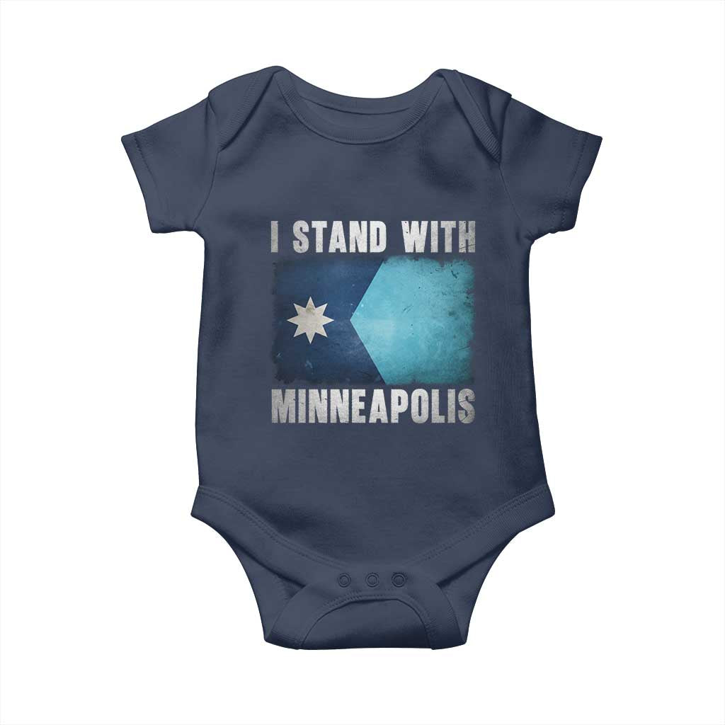 I Stand With Minneapolis Baby Onesie Social Justice and Immigration Protest MN Flag TS11 Navy Print Your Wear