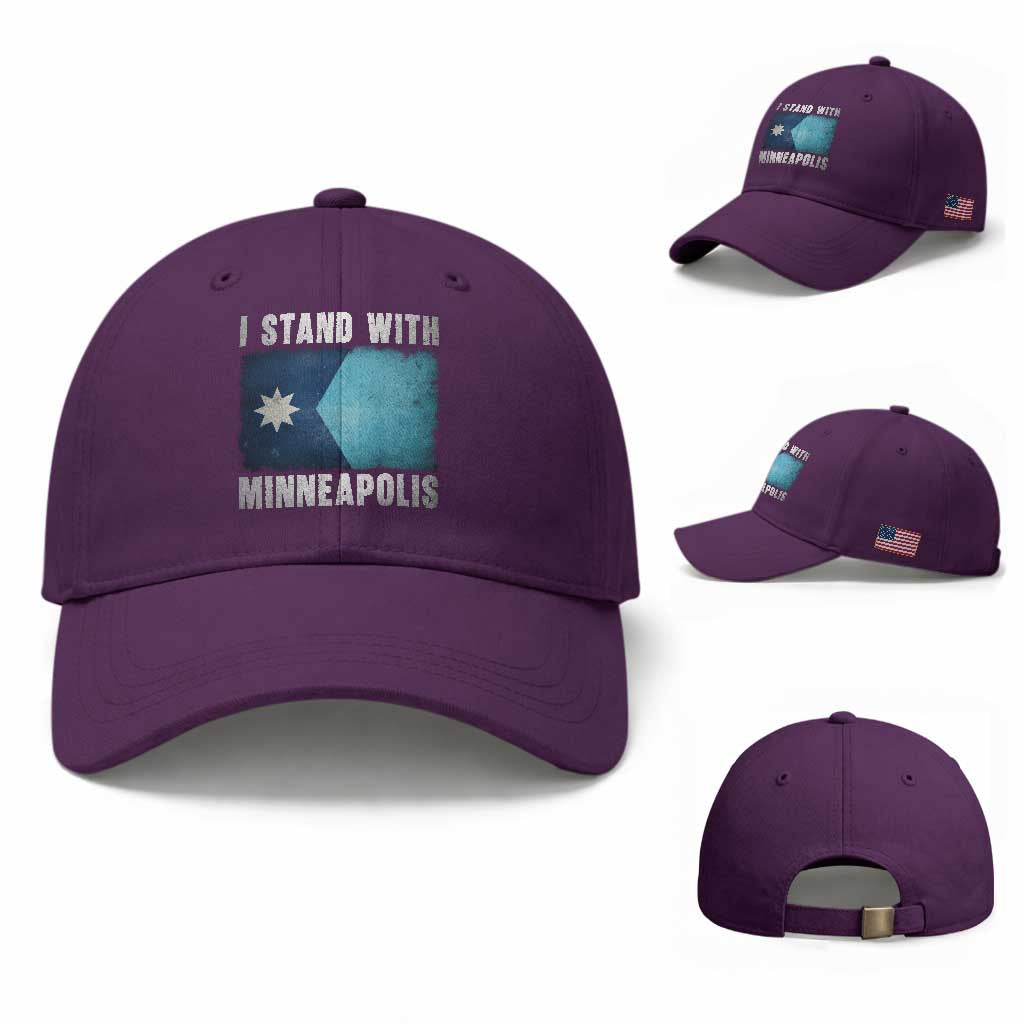 I Stand With Minneapolis Baseball Cap Social Justice and Immigration Protest MN Flag TS11 Baseball Cap Universal Fit Purple Print Your Wear
