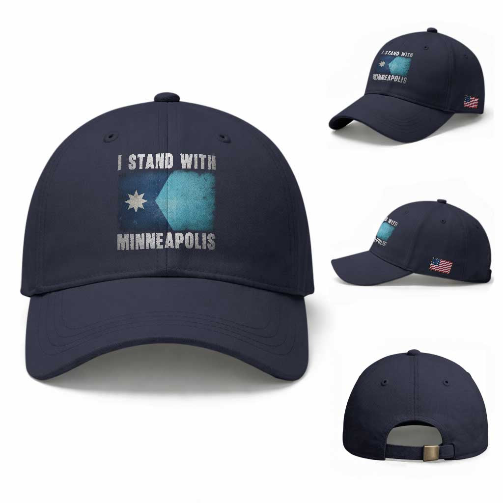 I Stand With Minneapolis Baseball Cap Social Justice and Immigration Protest MN Flag TS11 Baseball Cap Universal Fit Navy Print Your Wear