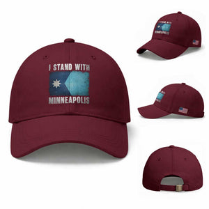 I Stand With Minneapolis Baseball Cap Social Justice and Immigration Protest MN Flag TS11 Baseball Cap Universal Fit Maroon Print Your Wear