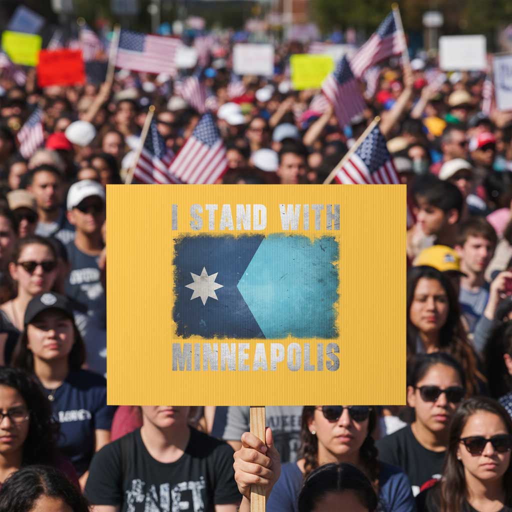 I Stand With Minneapolis Protest Sign Social Justice and Immigration Protest MN Flag TS11 Horizontal 18