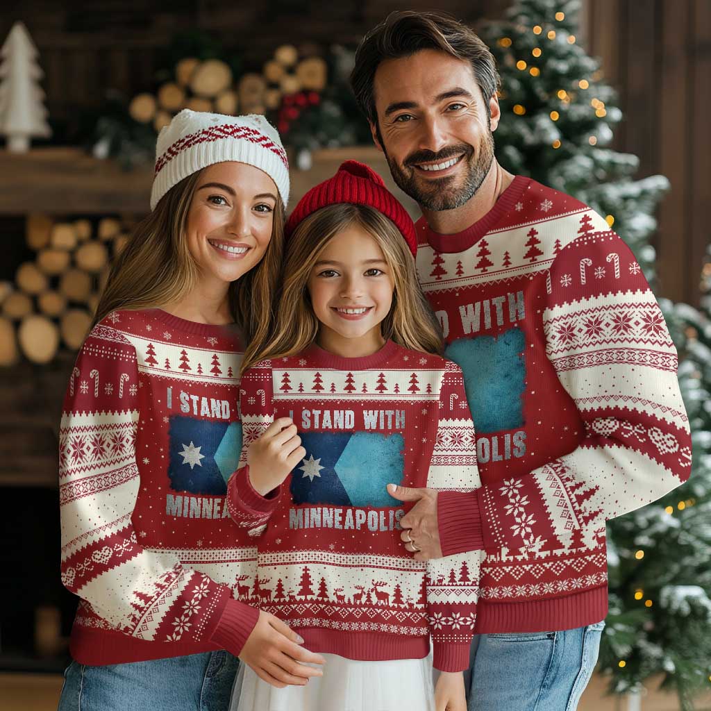 I Stand With Minneapolis Ugly Christmas Sweater Social Justice and Immigration Protest MN Flag TS11 Red Beige Print Your Wear