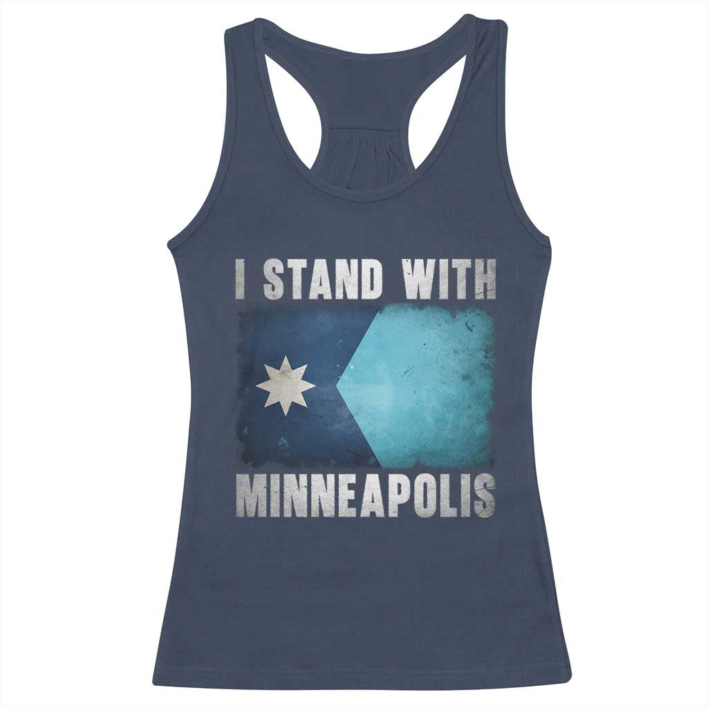 I Stand With Minneapolis Racerback Tank Top Social Justice and Immigration Protest MN Flag TS11 Navy Print Your Wear