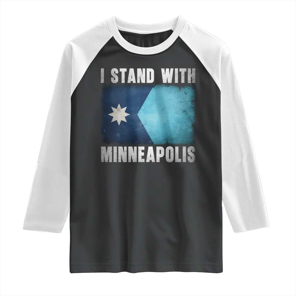 I Stand With Minneapolis Raglan Shirt Social Justice and Immigration Protest MN Flag TS11 Black White Print Your Wear
